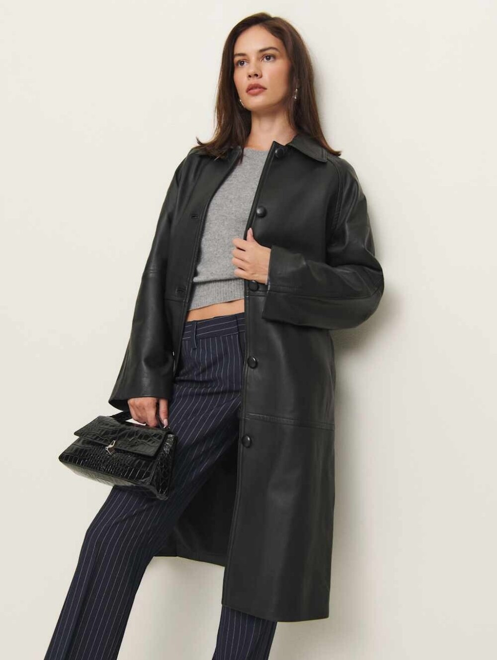 Reformation Black Veda Beck Leather Trench
